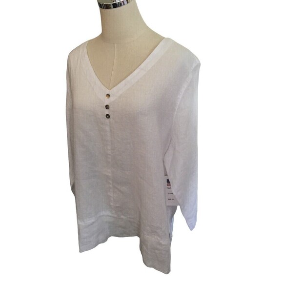 Click By Color Me Cotton White XXL Shirt Women’s 100% Linen Button Collar - Picture 2 of 6
